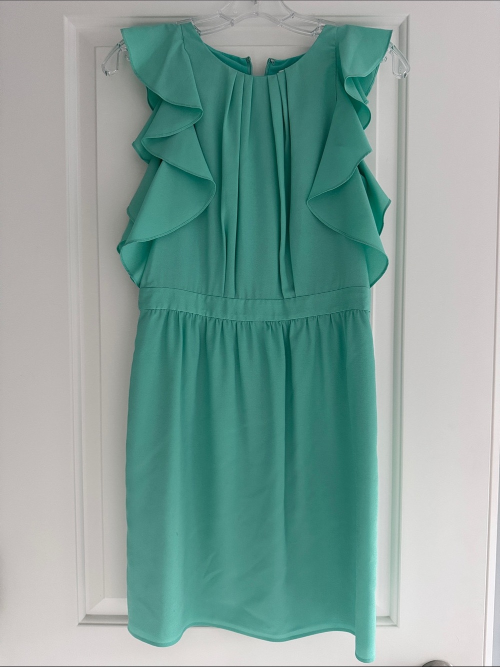 Shoshanna Mint Green Ruffle-Sleeve Midi Dress